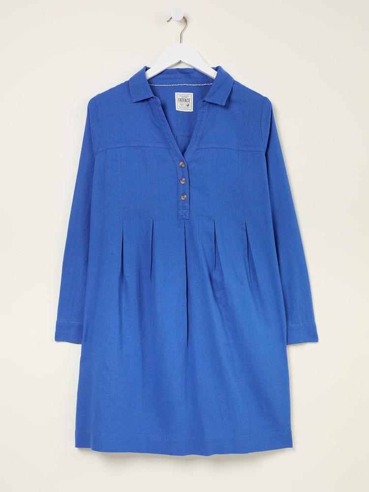 Fat Face Lena Mid Blue Linen Dress