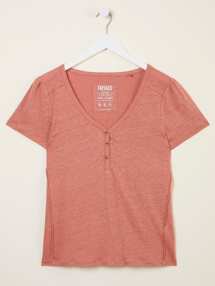 fat face Lena Rose Pink Linen Henley Top