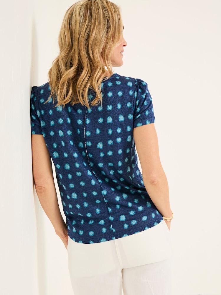 Fat Face Lena Teal Blue Mini Spot Linen Henley Top