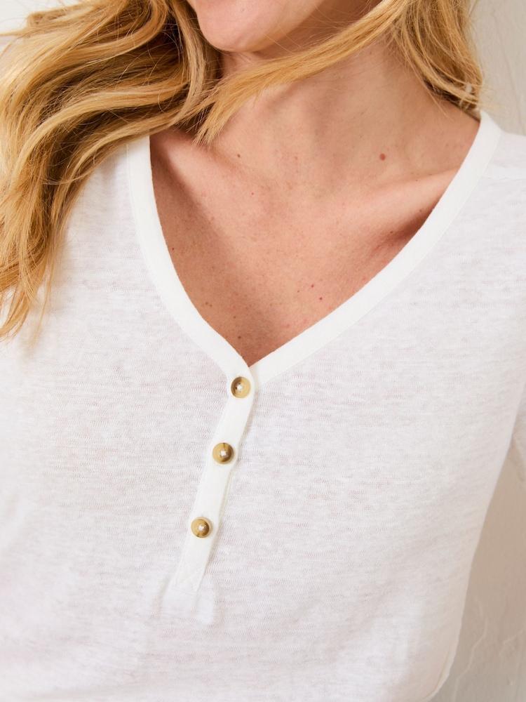 fat face Lena White Linen Henley Top