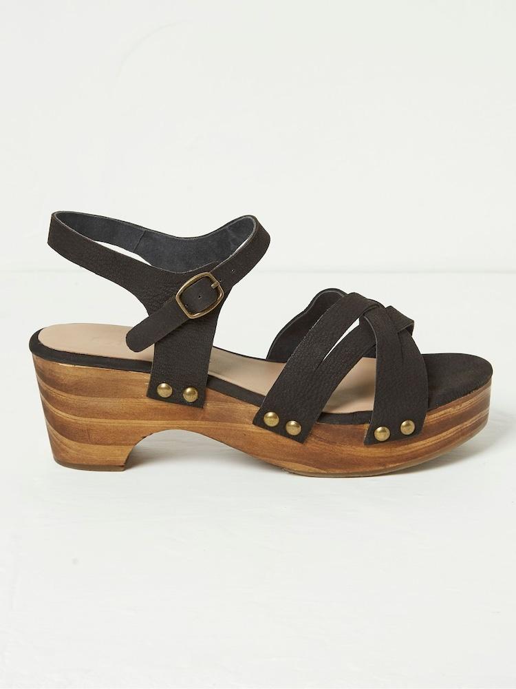 Fat Face Leoni Black Mid Heel Clogs