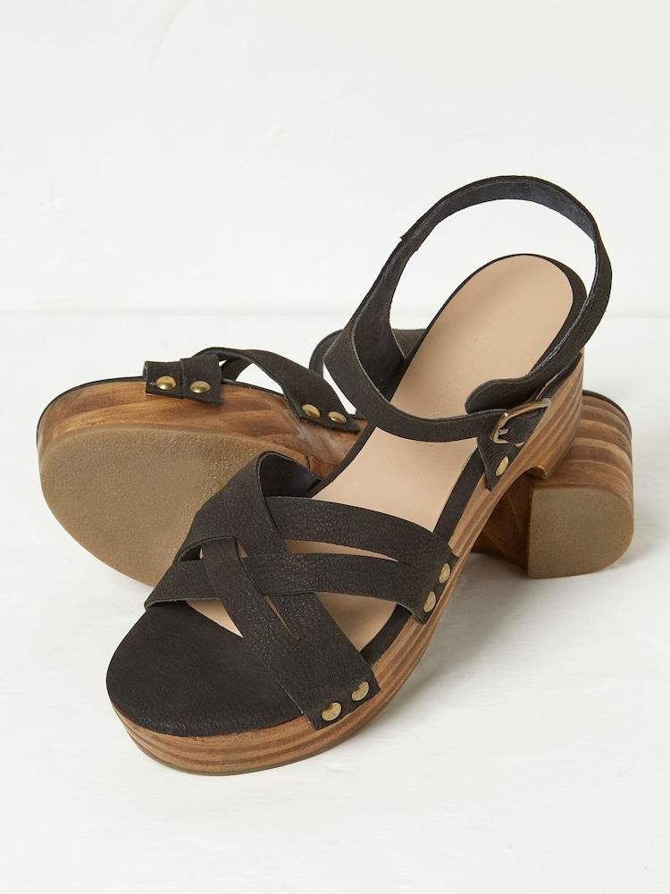 Fat Face Leoni Black Mid Heel Clogs