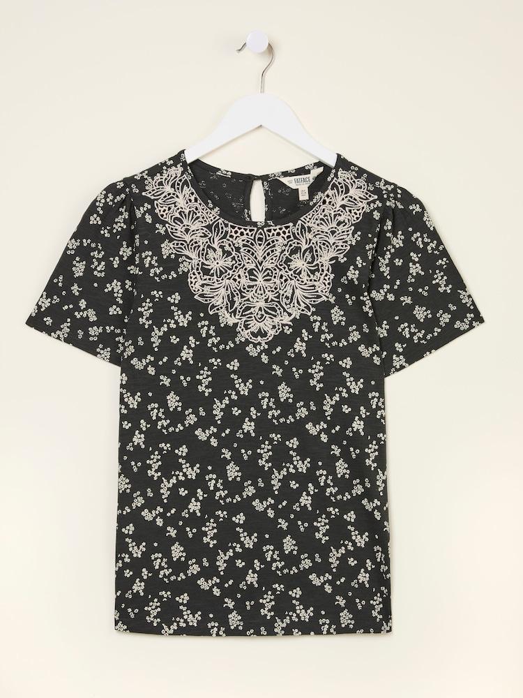 fat face Leoni Black Mono Ditsy T Shirt