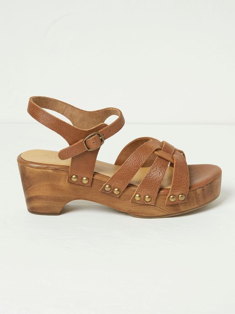Fat Face Leoni Brown Mid Heel Clogs
