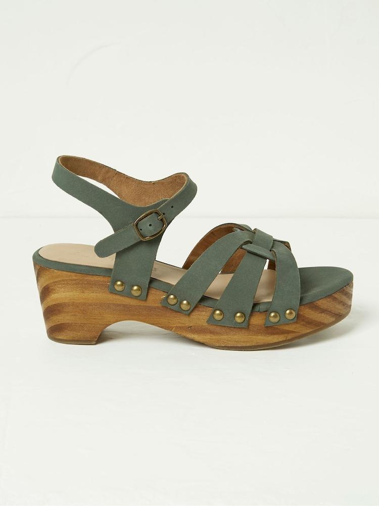 Fat Face Leoni Green Mid Heel Clogs
