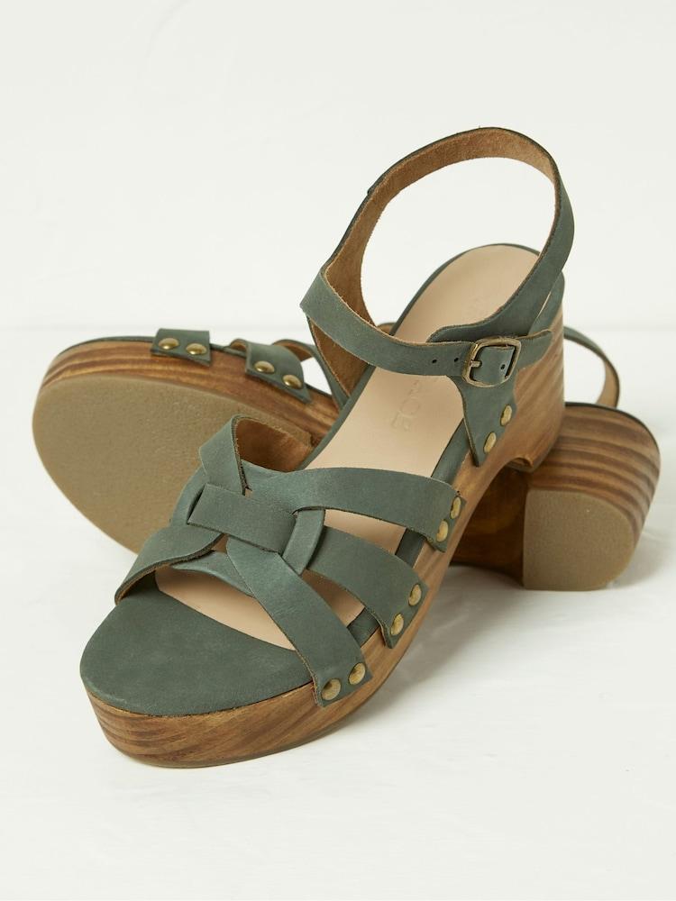 Fat Face Leoni Green Mid Heel Clogs