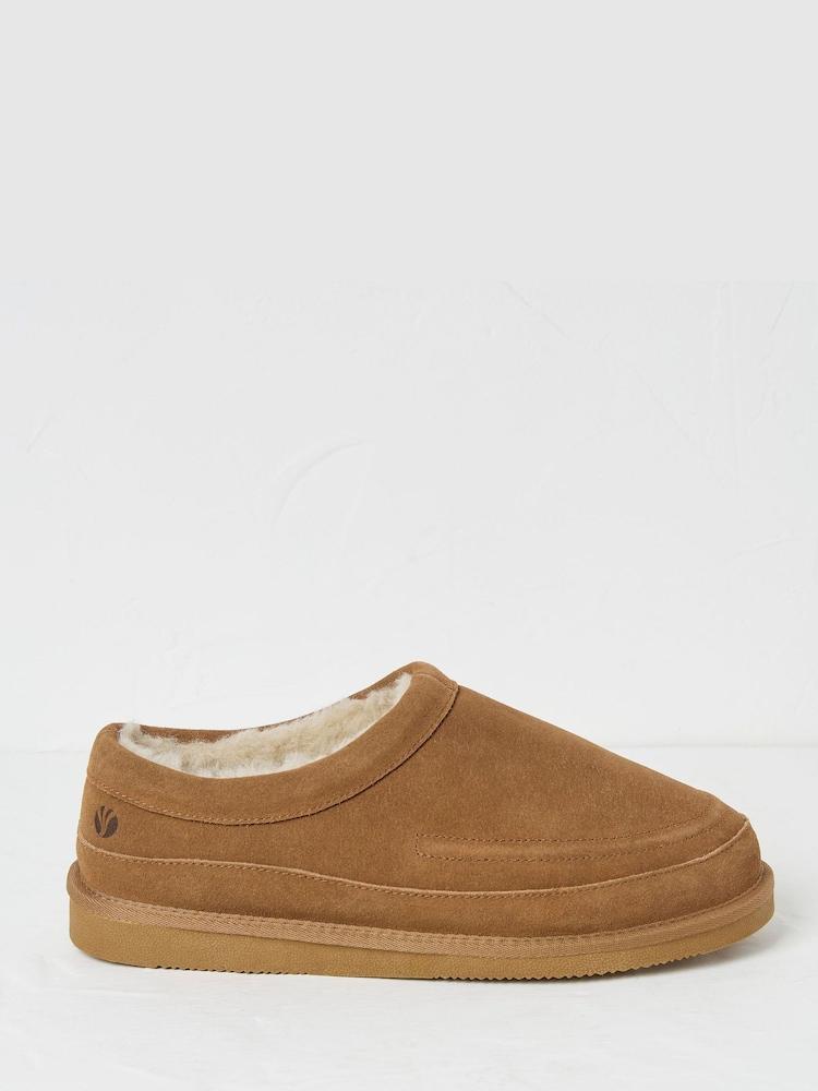 Fat Face Lewis Tan Brown Suede Snug Mule Slippers