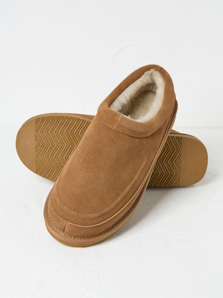 Fat Face Lewis Tan Brown Suede Snug Mule Slippers