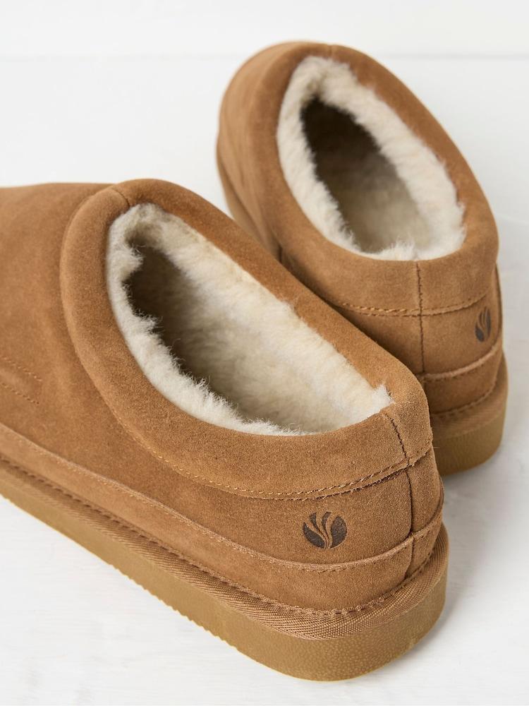 fat face Lewis Tan Brown Suede Snug Mule Slippers