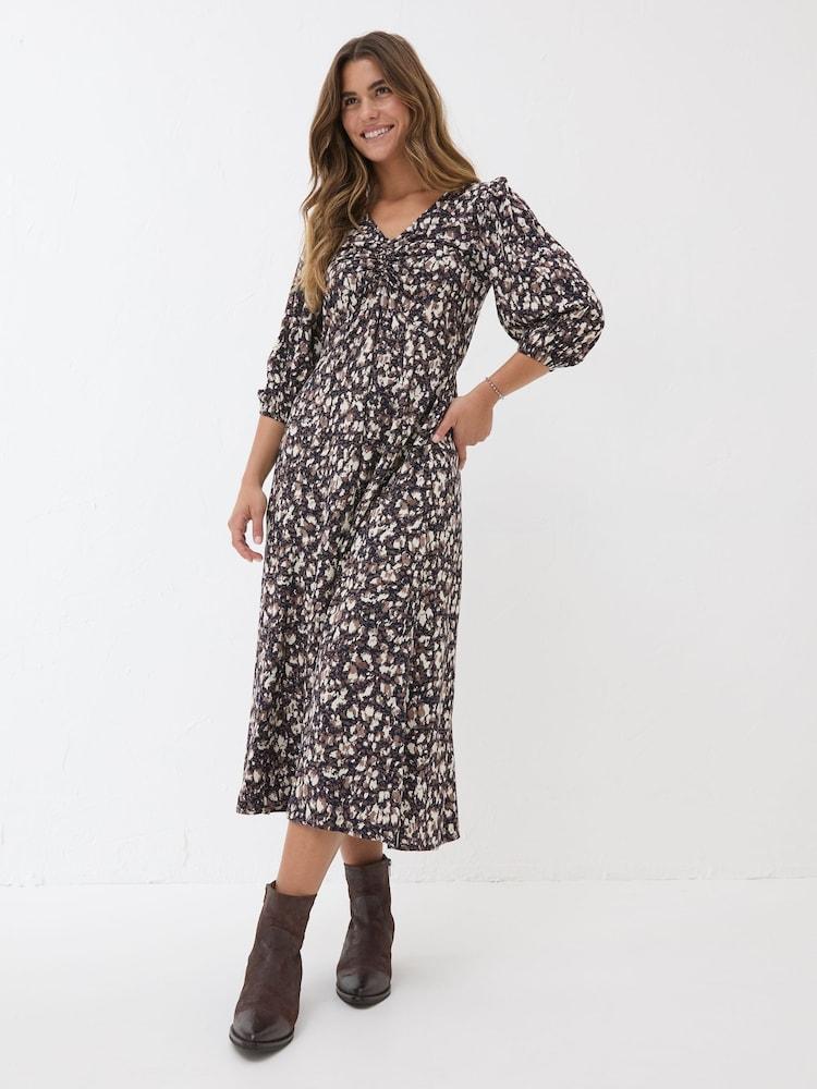 Fat Face Libby Black Patterned Midi Dress