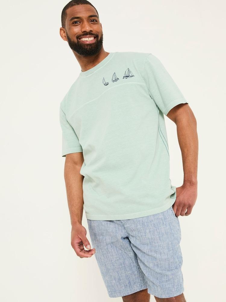 Fat Face Light Blue Boat Embroidered T-Shirt