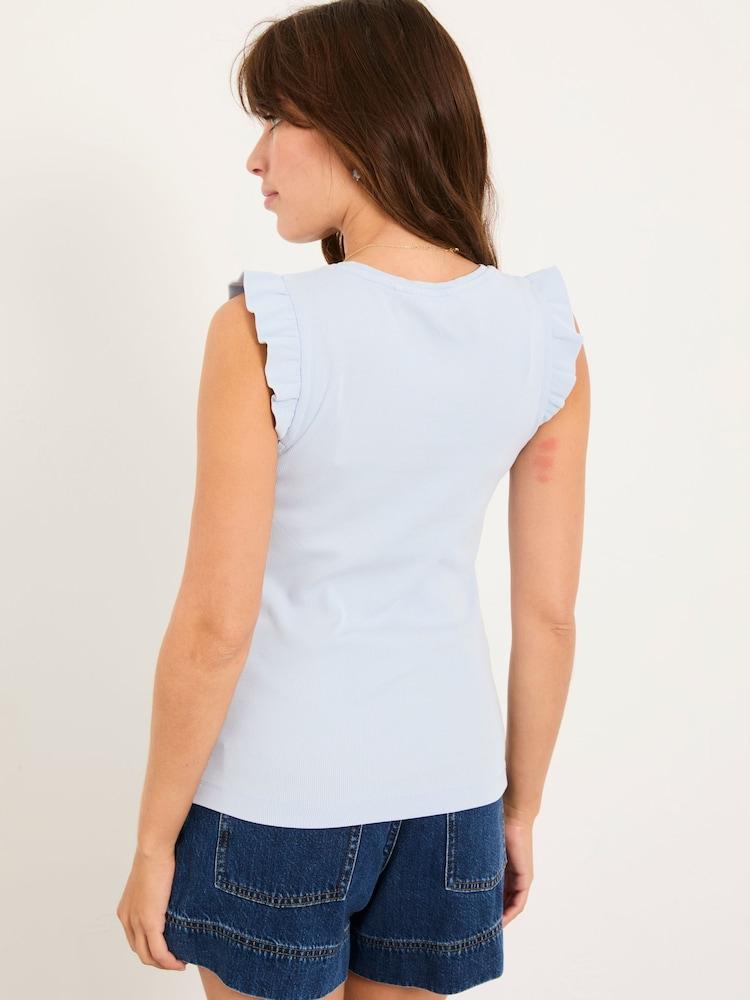 Fat Face Light Blue Frill Sleeveless Top