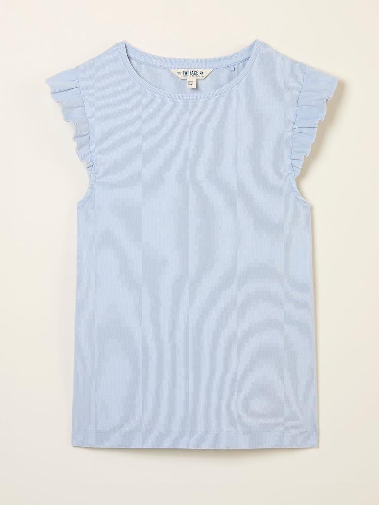 fat face Light Blue Frill Sleeveless Top