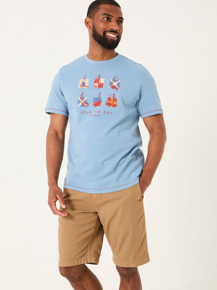 Fat Face Light Blue Summer Boats Tshirt