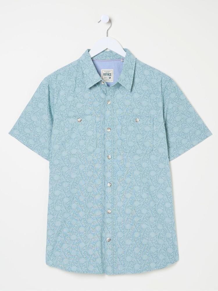 fat face Light Blue Tile Short Sleeve Shirt