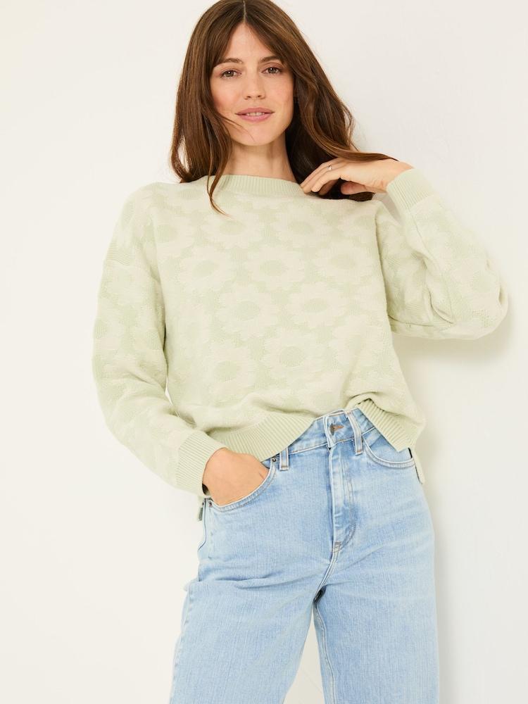 Fat Face Light Green Floral Knitted Jumper