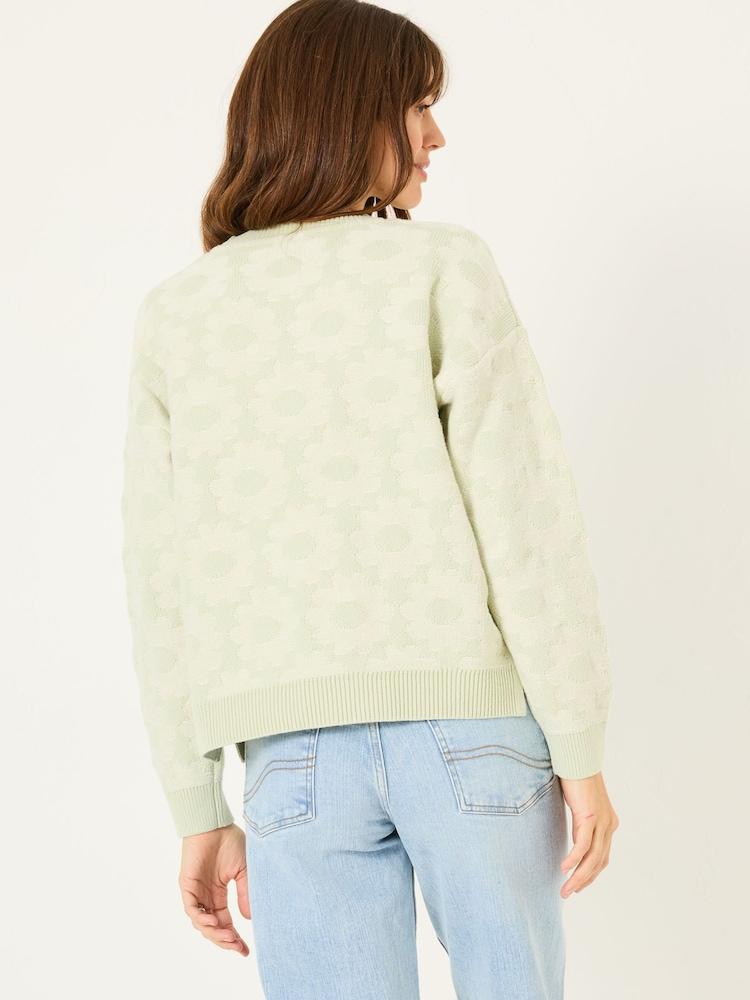 Fat Face Light Green Floral Knitted Jumper