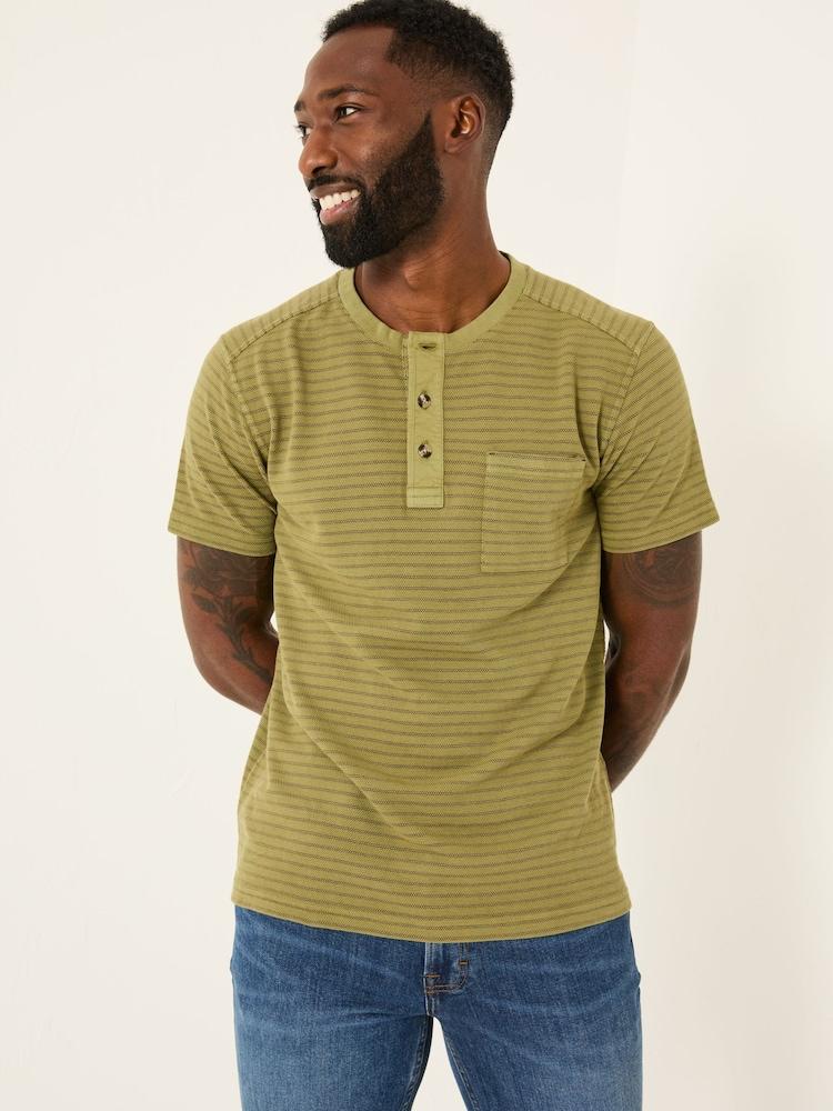 Fat Face Light Green Overdye Stripe Henley Tshirt