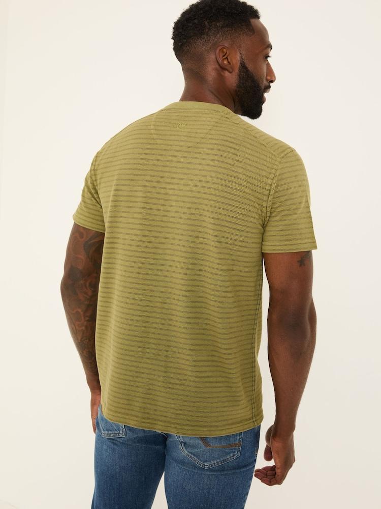Fat Face Light Green Overdye Stripe Henley Tshirt