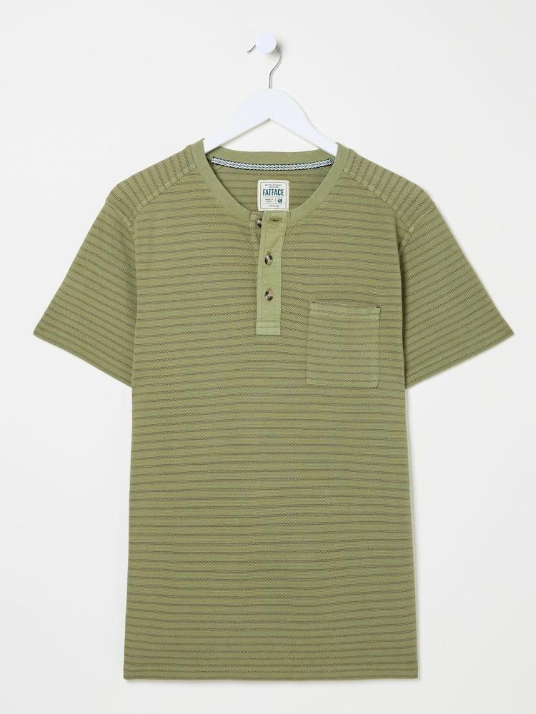 fat face Light Green Overdye Stripe Henley Tshirt