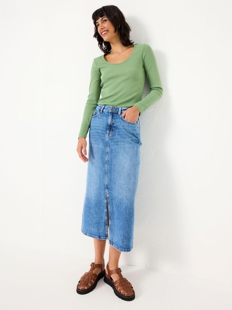 Fat Face Light Green Ribbed Scoop Neck Top