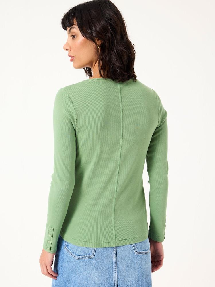 Fat Face Light Green Ribbed Scoop Neck Top