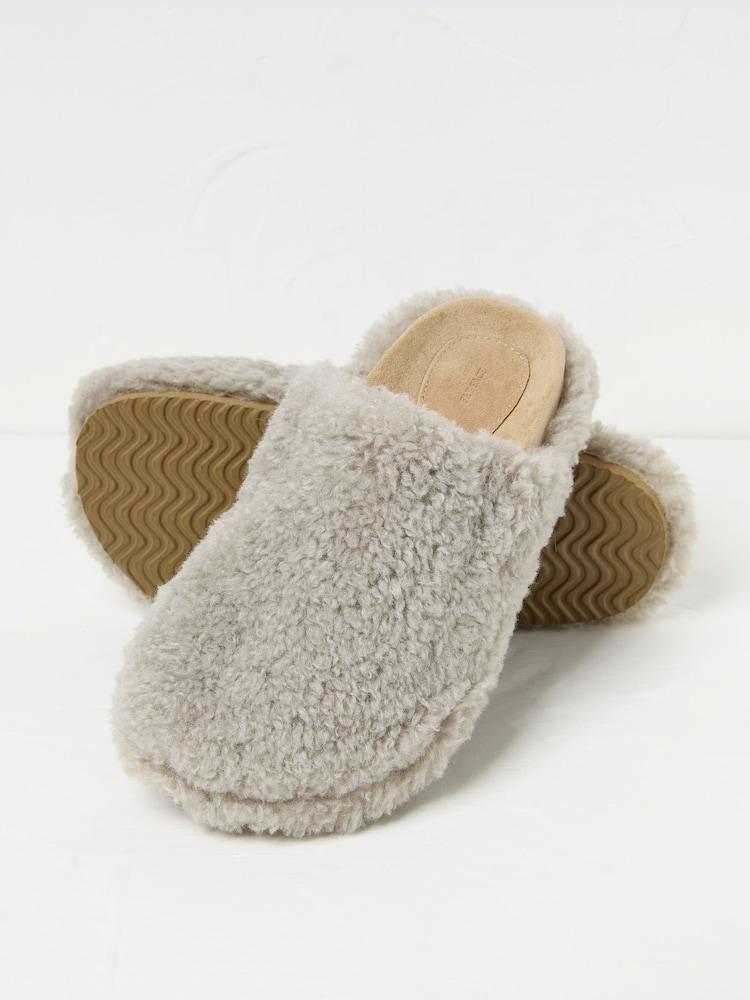 Fat Face Light Grey Borg House Shoes