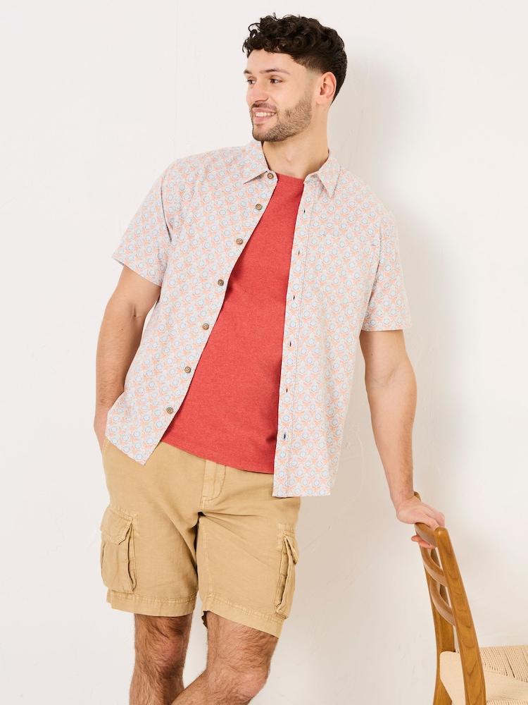Fat Face Light Orange Geo Short Sleeve Shirt