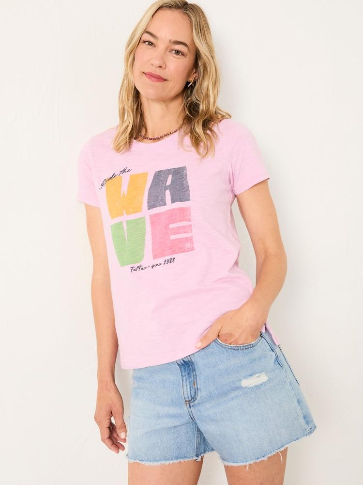 Fat Face Light Pink Ride The Wave Graphic T Shirt