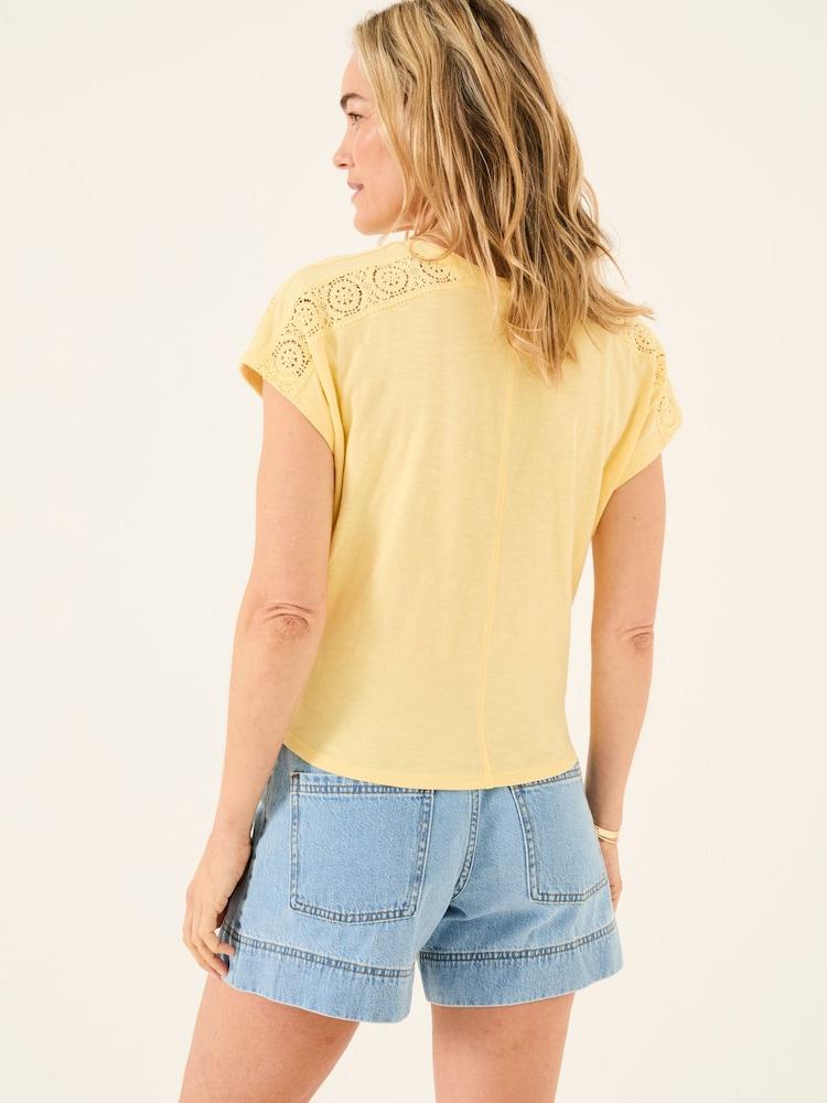 Fat Face Light Yellow Lace Tie Front T Shirt