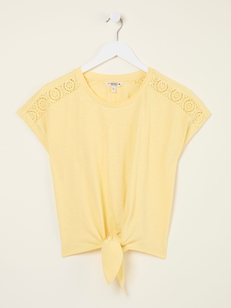 fat face Light Yellow Lace Tie Front T Shirt