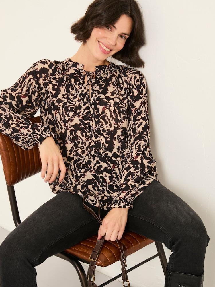 Fat Face Lil Black Animal Swirl Blouse