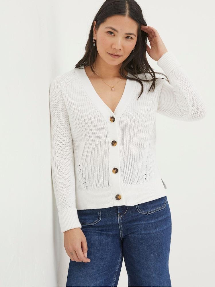 Fat Face Lila White Cotton Cardigan