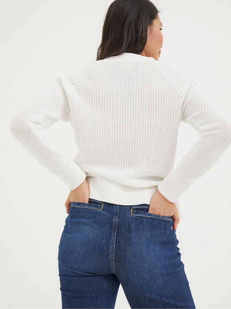 Fat Face Lila White Cotton Cardigan