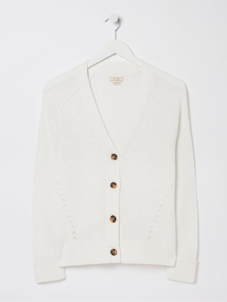 fat face Lila White Cotton Cardigan