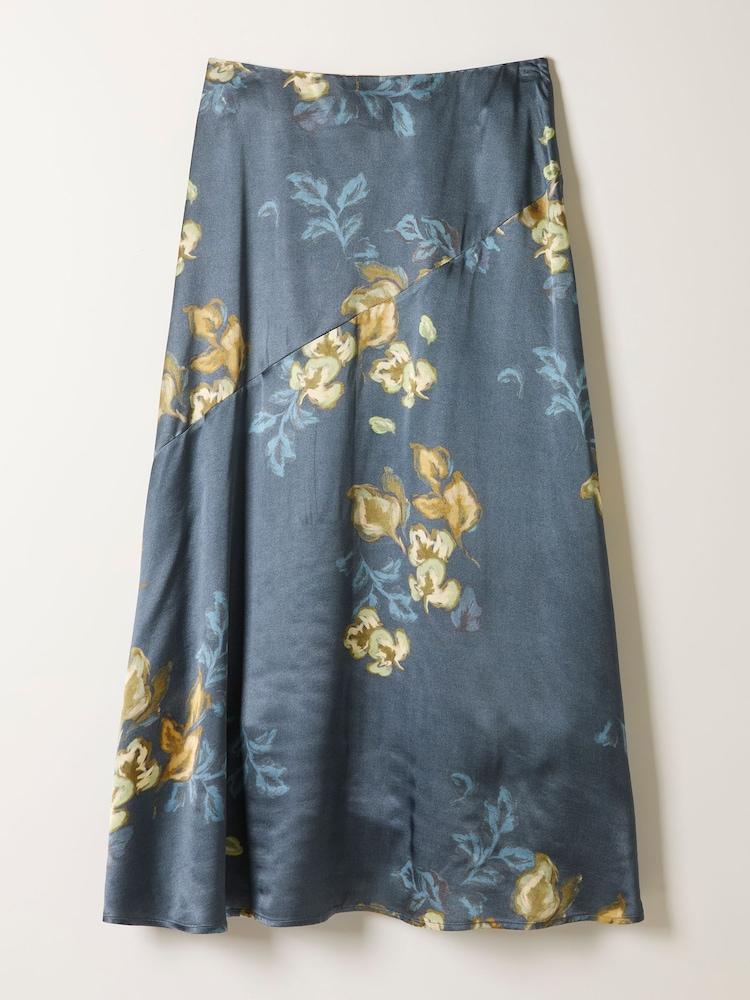 fat face Lily Dark Navy Printed Satin Bias Skirt
