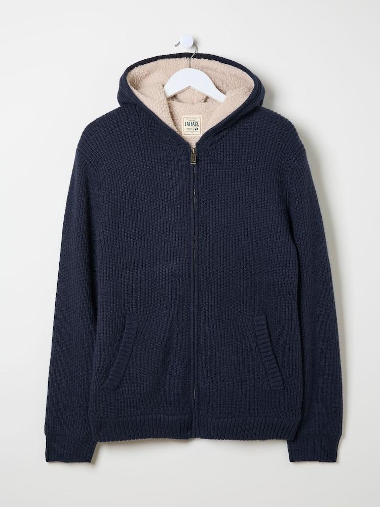 fat face Linton Navy Knitted Zip Hoodie