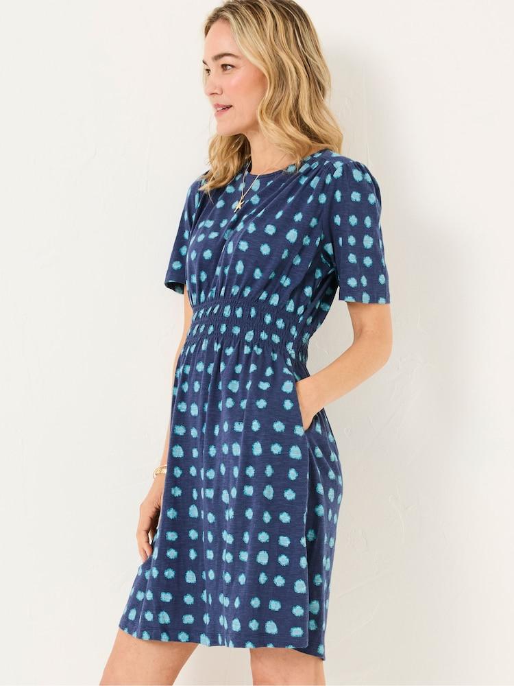Fat Face Liv Indigo Blue Mini Spot Jersey Dress
