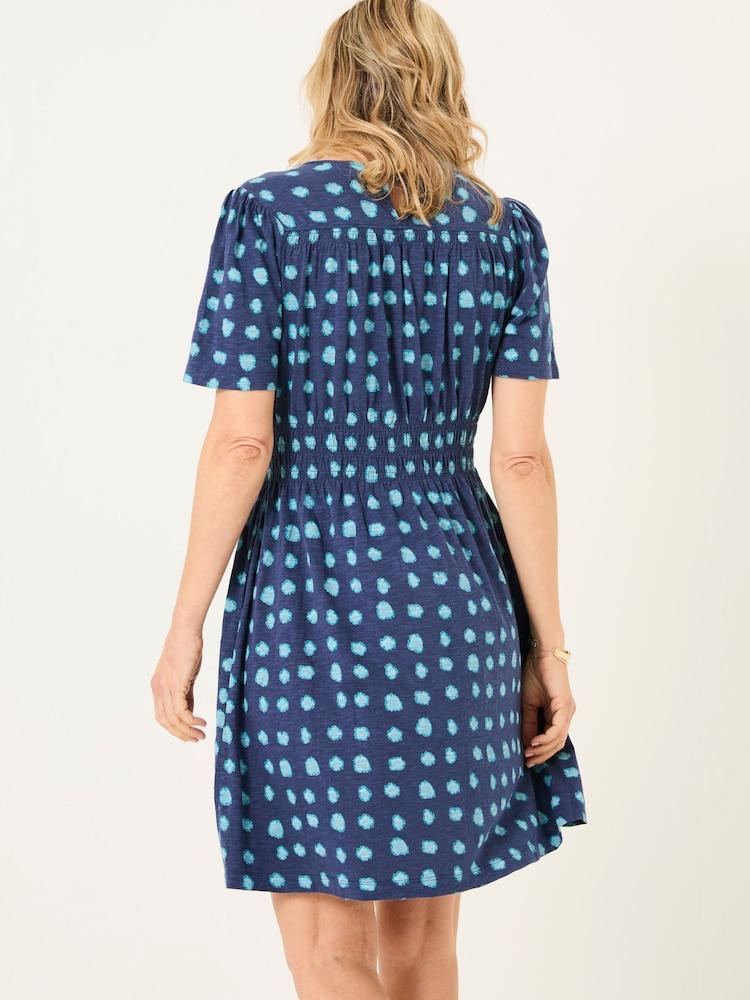 Fat Face Liv Indigo Blue Mini Spot Jersey Dress