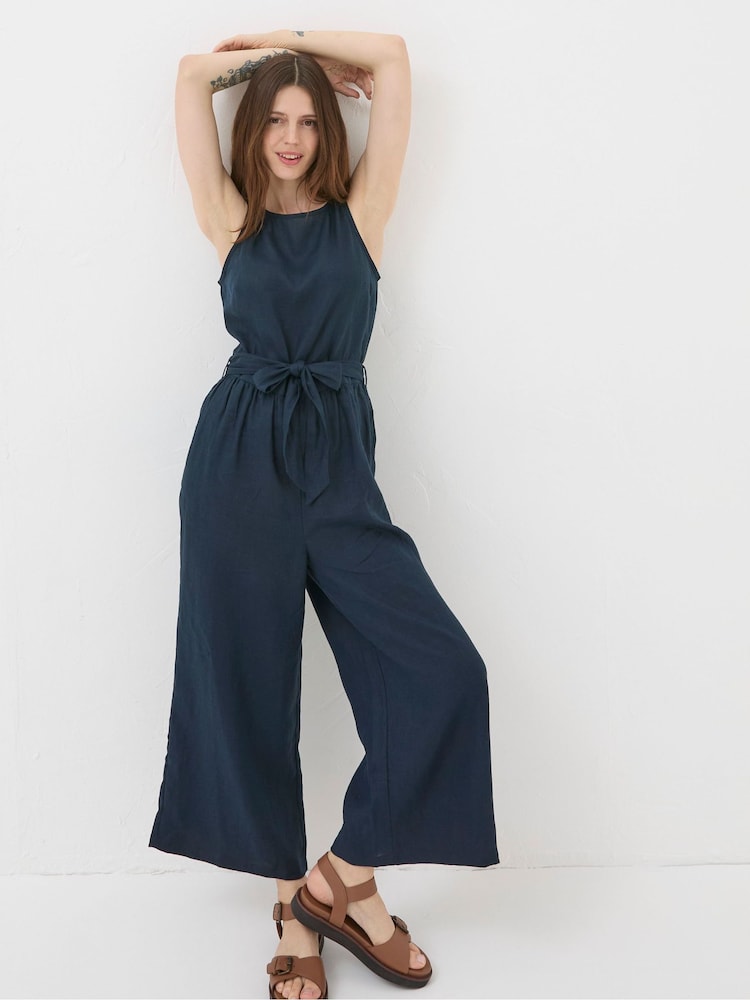 Fat Face Liz Blue Linen Jumpsuit
