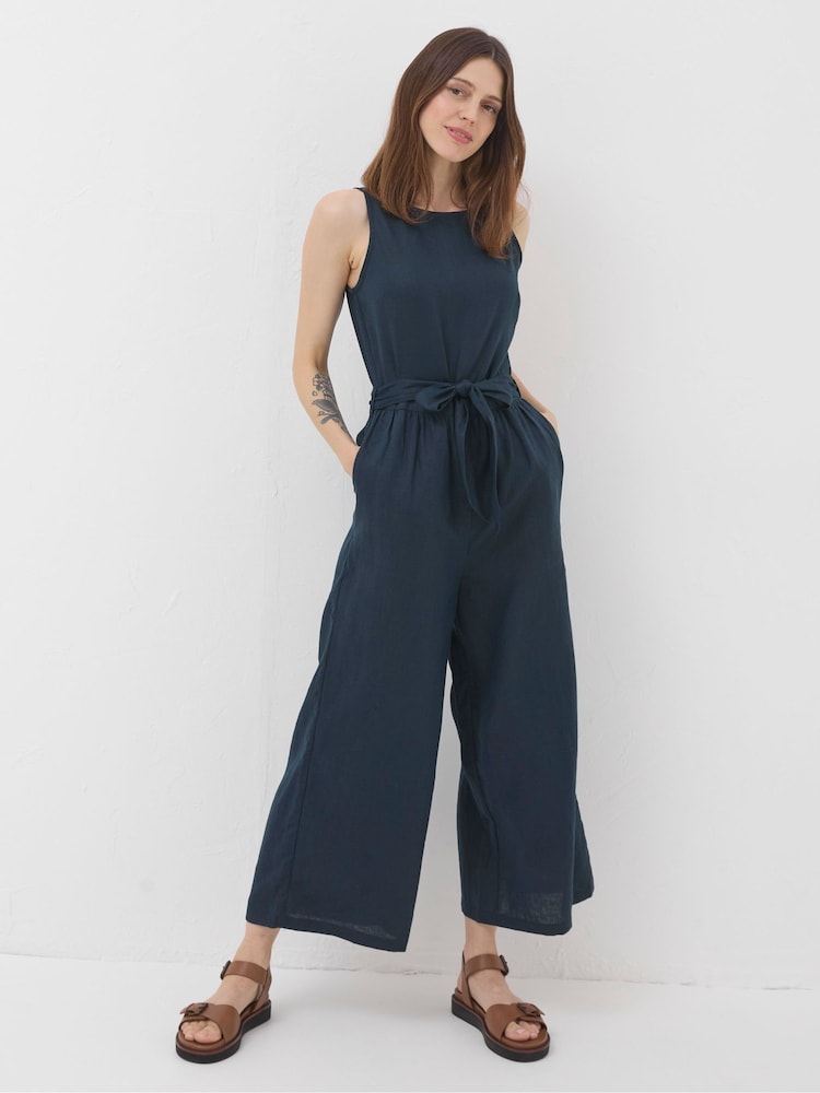 Fat Face Liz Blue Linen Jumpsuit