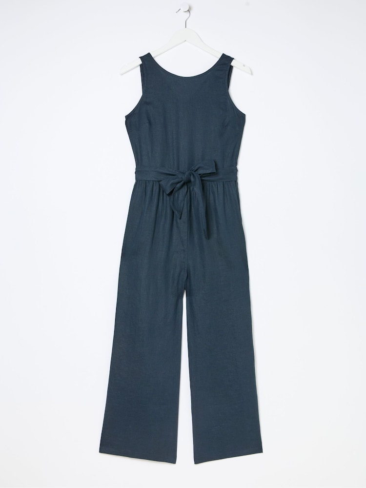 fat face Liz Blue Linen Jumpsuit