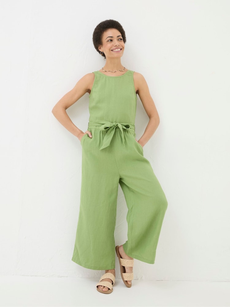 Fat Face Liz Green Linen Jumpsuit