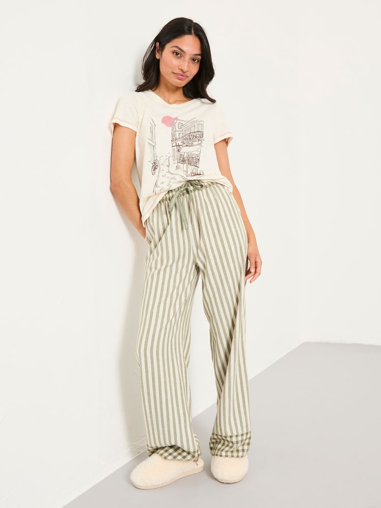 Fat Face Lola Green Metallic Stripe Pyjama Bottoms