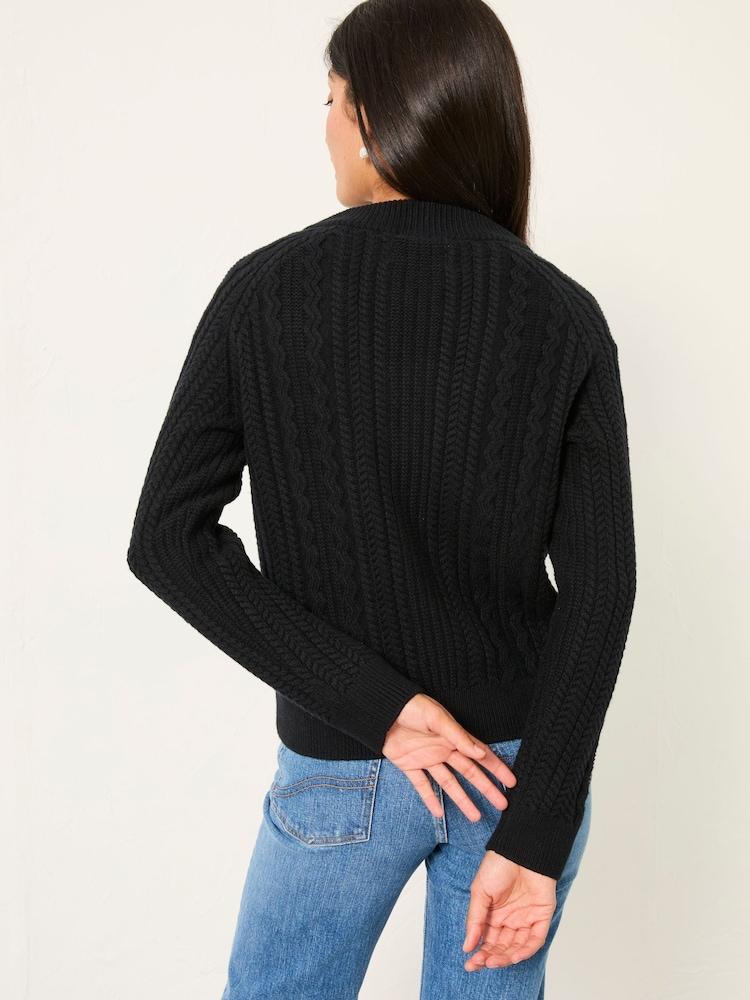 Fat Face Loren Black Knitted Cable Bomber