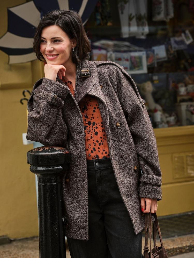 Fat Face Lottie Brown Wool Blend Coat