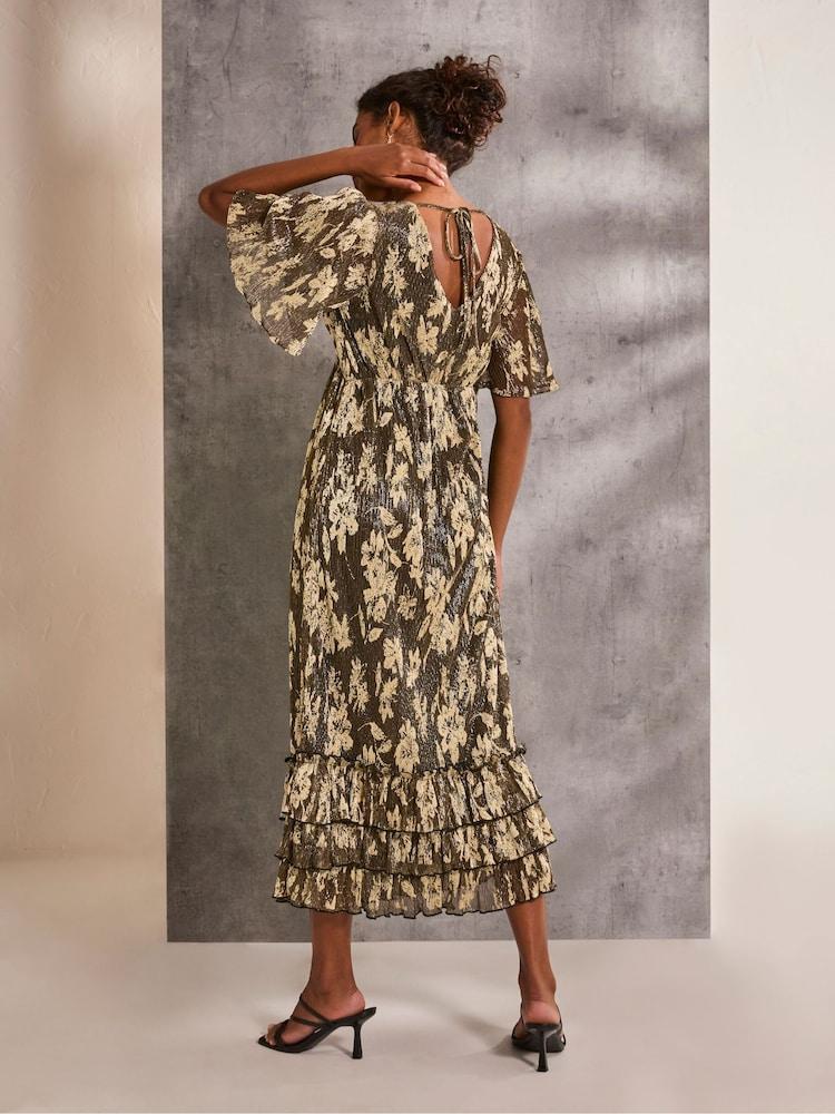 Fat Face Lucia Gold Foil Plisse Maxi Dress