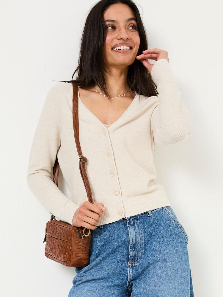 Fat Face Lucia Ivory V-Neck Knitted Cardigan