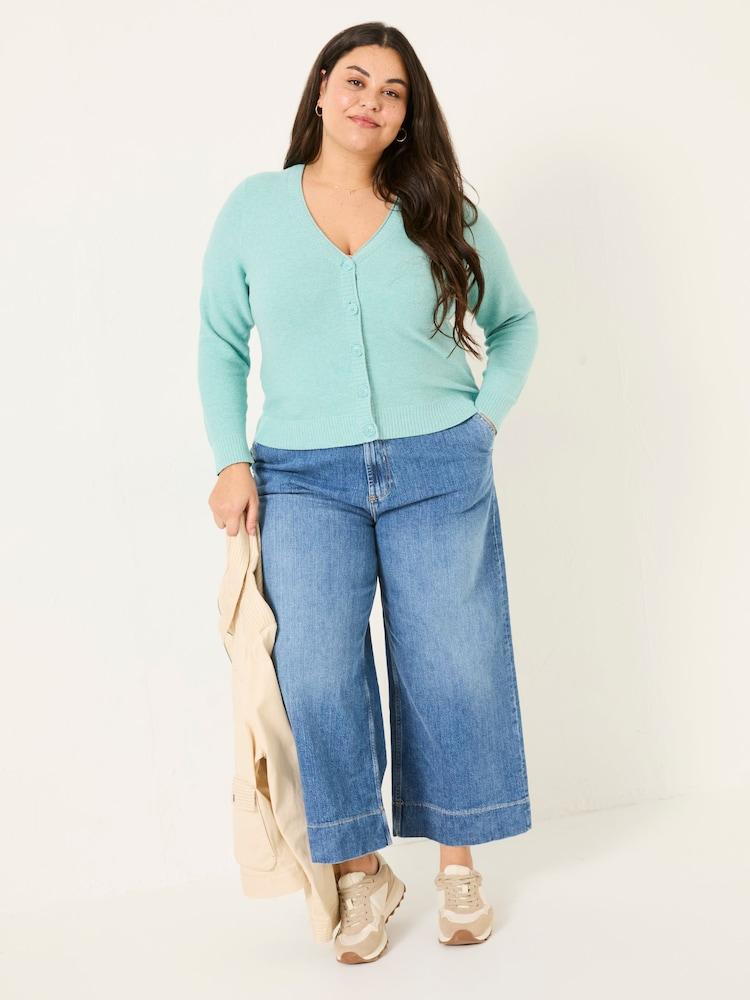 Fat Face Lucia Light Teal V-Neck Knitted Cardigan