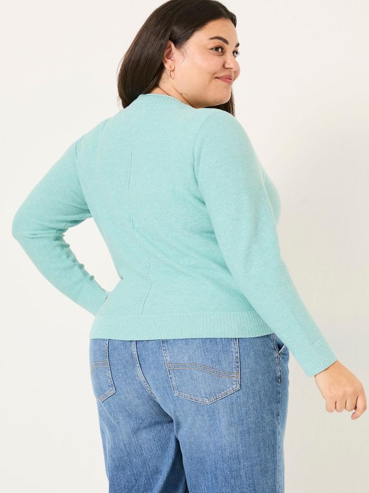 Fat Face Lucia Light Teal V-Neck Knitted Cardigan